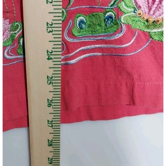 VTG Button Up Top XL Pink Embroidered Beaded Frogs Grandmacore Cottagecore Boho - Picture 7 of 11